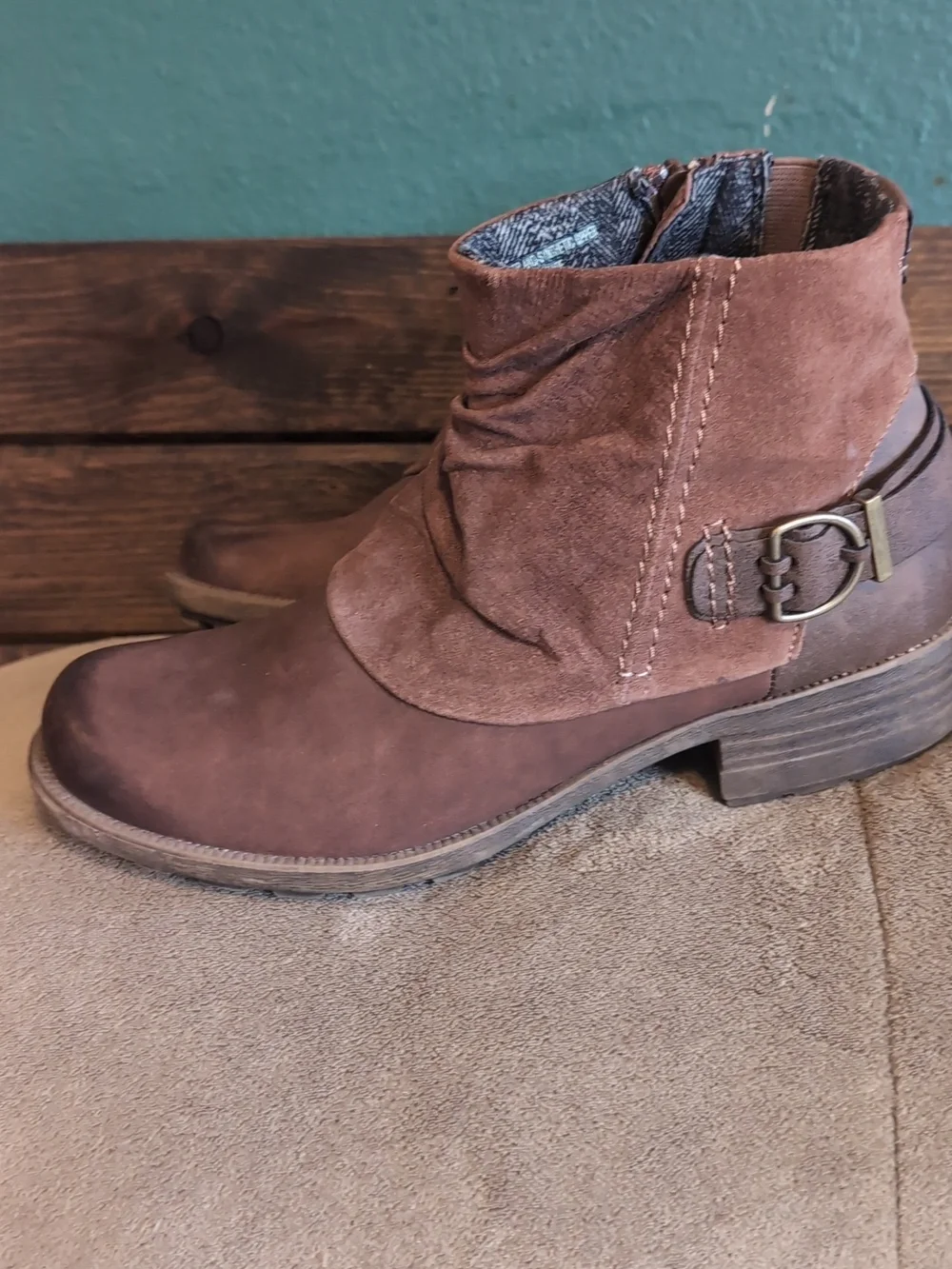 Earth Origins Chestnut Brown Suede Ankle Booties - Picture 4 of 8